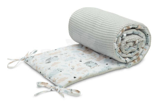 COT BUMPER WAFFLE OWLS LIGHT GRAY