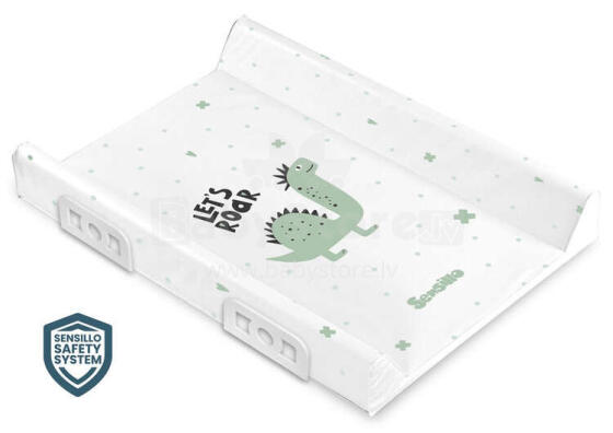 Stiffened Changing Pad with Safety System– Dino - Green 70 cm