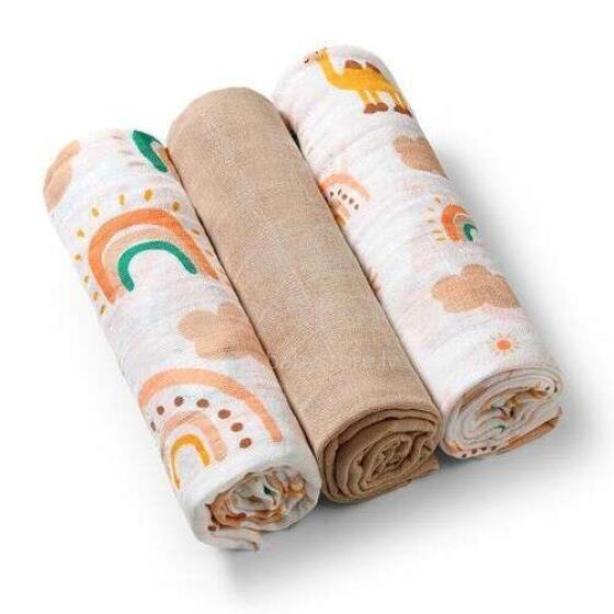 348/08 MUSLIN DIAPERS BEIGE 3 PCS