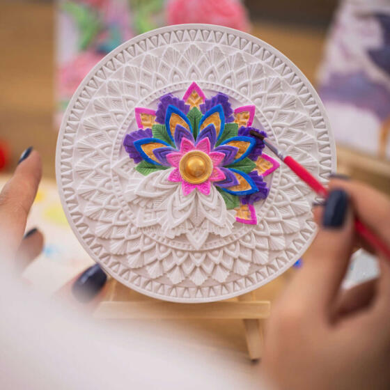 Ikonka Art.KX4176 CANDELLANA Ģipša krāsojamā bilde 3D mandala krāsu un otu komplekts