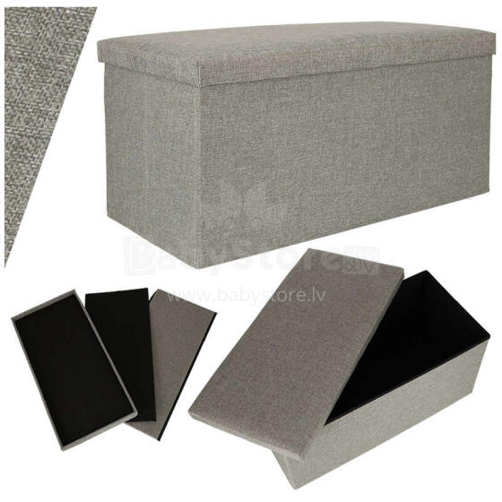 Ikonka Art.KX4619 Folding pouffe with storage compartment grey large 76x38x38cm