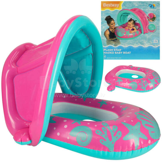 Ikonka Art.KX4011 BESTWAY 34091 Inflatable pontoon with canopy pink