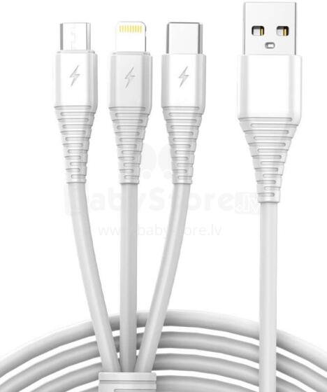Ikonka Art.KX4242 USB 3in1 micro USB, USB-C, lightning cable 1m white