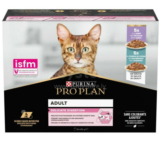 Multipaka PURINA Pro Plan Delicate ar tītaru un zivīm - mitrā barība kaķiem - 10x85 g