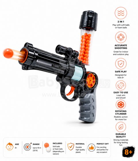 Toi Toys Pistol Art.172220 2-in-1 Soft Ball Toy Blaster