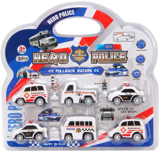 CARS 6PCS POLICE AMBULANCE PULL BACK