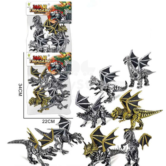 DRAGONS SILVER GOLD DINOSAURS 8 PIECES