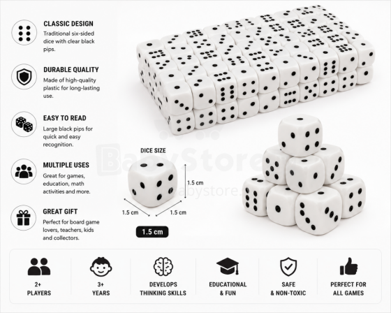 I-Toys Cube Art.173091  Spēles kauliņi 1,5 cm, 1 gab.