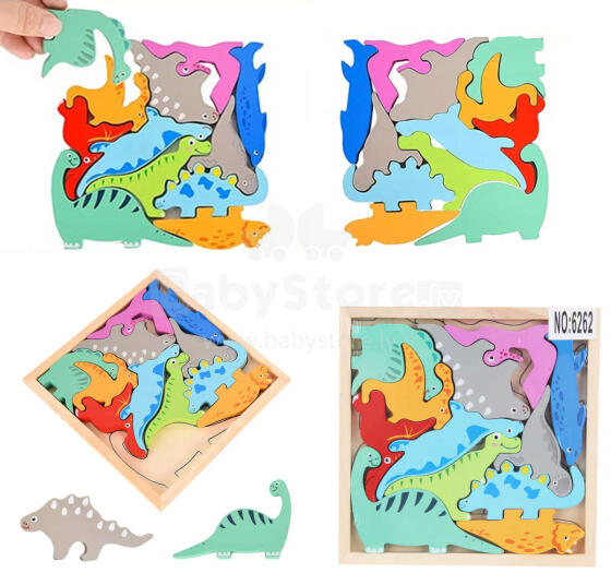 UKŁADANKA DREWNIANA DINOZAURY 12 ELEMENT