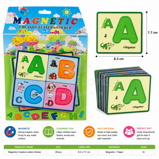 I-Toys English Magnetic Alphabet Art.173285 Magnetic flashcards with letters for teaching the English alphabet