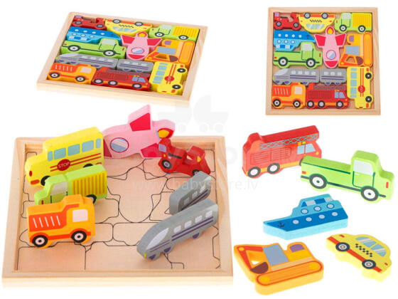 PUZZLE DREWNIANE POJAZDY 12 ELEMENTÓW