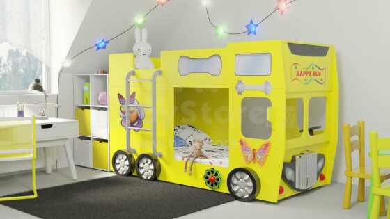 Plastiko Happy Bus Art.17541 Dviaukštė vaikų lova Autobusas ir čiužinys 190x90 cm