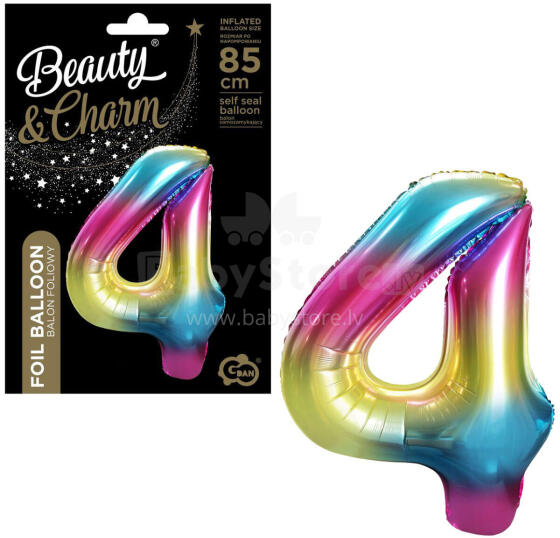 BALON FOLIOWY CYFRA 4 TĘCZOWA