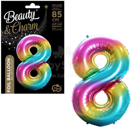 BALON FOLIOWY CYFRA 8 TĘCZOWA