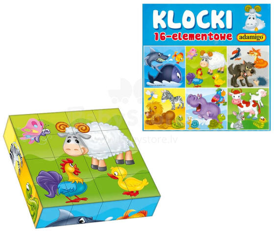 KLOCKI OBRAZKOWE 16 ELEMENTÓW MIX WZORÓW