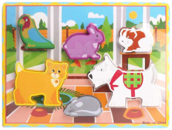 PUZZLE DREWNIANE ZWIERZĘTA DOMOWE 6 ELEM