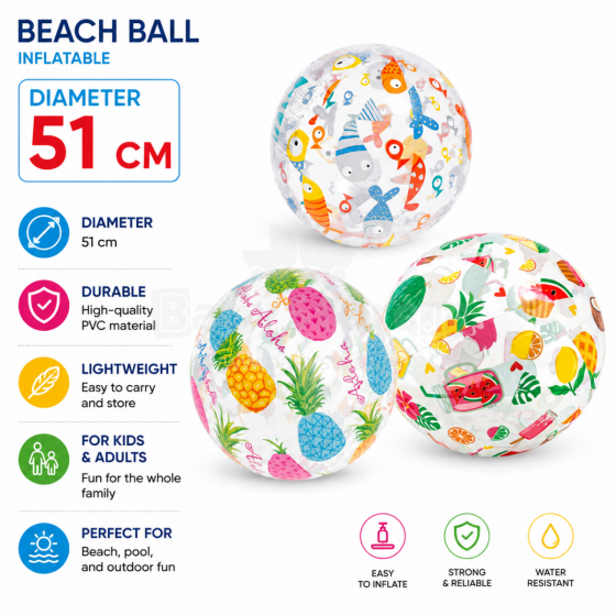 I-Toys Beach Ball Art.176811 Spilgta piepūšamā pludmales bumba 51 cm