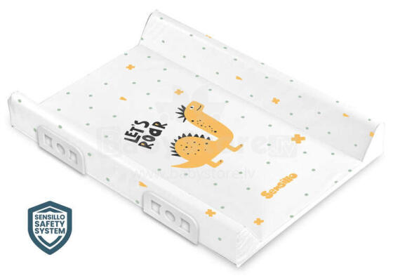 Stiffened Changing Pad with Safety System– Dino - Yellow 70 cm