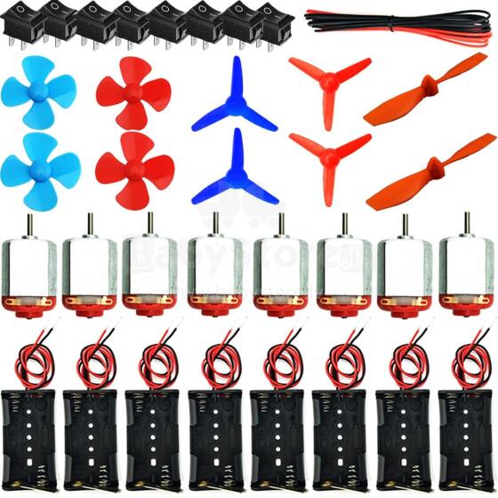 RUNCCI-YUN 8 Set DC Motors Kit Art.183007 , 130 Micro DC Motor 1.5V-3V 12000-15000 RPM, 8 x AA Battery Holder, Mini Boat Switch