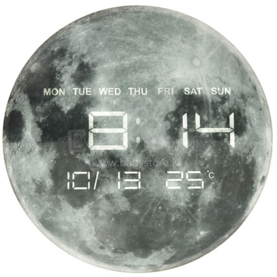 Ikonka Art.KX3512_2 Planet moon wall clock grey 32cm
