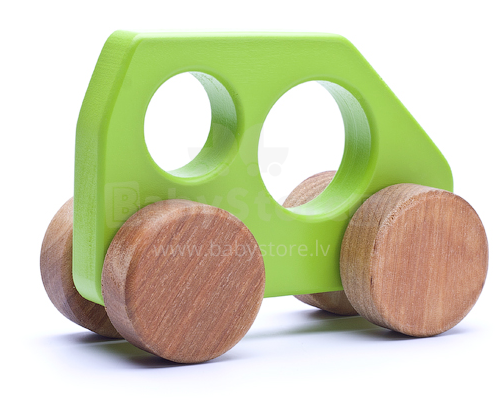 Eco Toys Art.14002 Детская деревянная игрушечная  зелёная машинка-бусик