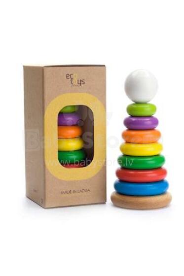 Eco Toys Art.30011 Bērnu dabīga koka klasiskā piramīda