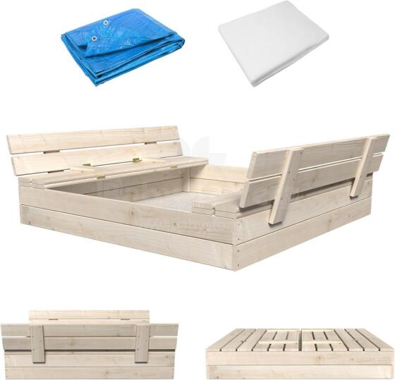 Bebe Basic Wood Sandbox Art.199231 Natural  sandbox with a lid and a bench, 120x120 cm