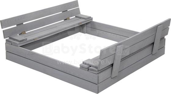 Bebe Basic Wood Sandbox Art.199541 Grey Koka smilšu kaste ar vāku un soliņiem 120x120cm
