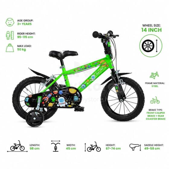 Bike Fun MTB 14 Boy Cosmos 1 Speed Art.77335 Bērnu divritenis (velosipēds) ar piepūšamiem riteņiem un tērauda rāmi