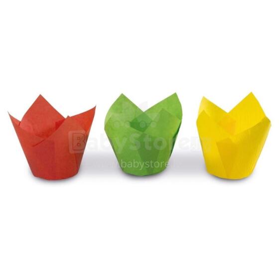 Tulip shaped paper cupcake tins 12 pcs coloured Easy Bake &Oslash; 7.5 x 8 cm