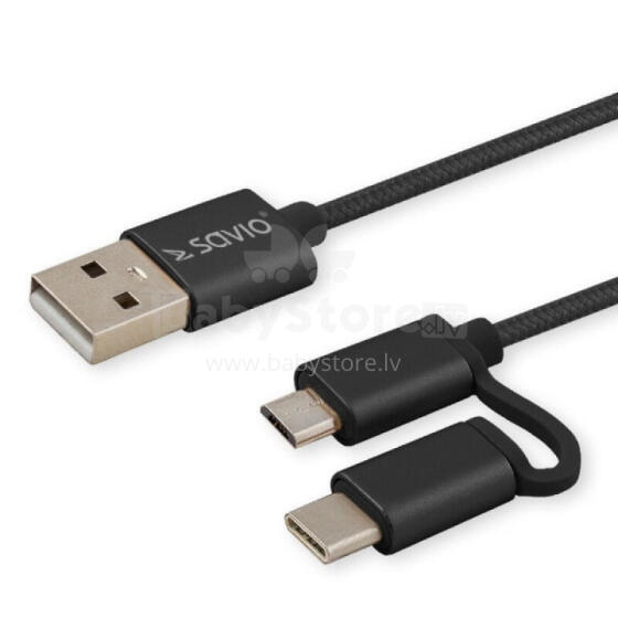 Savio CL-128 USB kabelis 1 m USB 2.0 USB A USB C / Micro-USB A melns