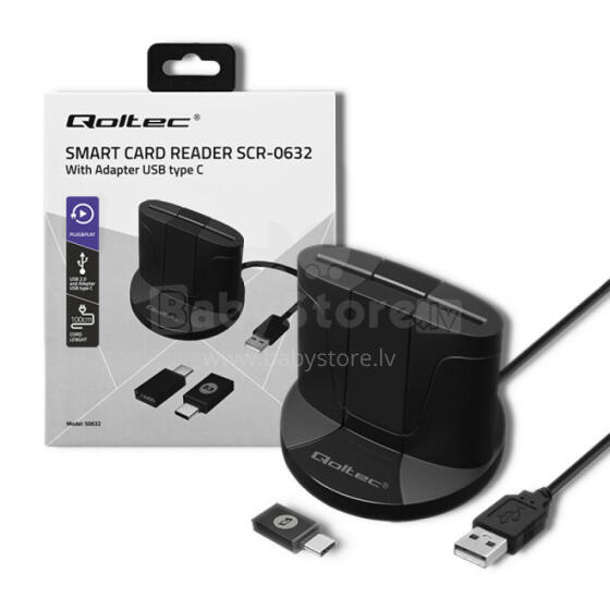 Qoltec 50632 Smart ID mikroshēmu karšu lasītājs SCR-0632 | USB tips C