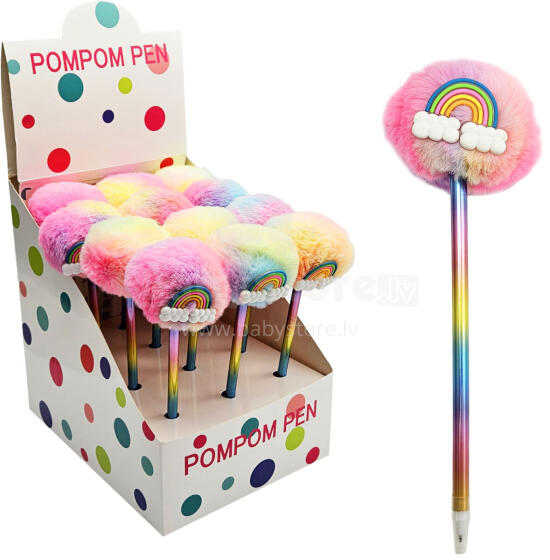 DŁUGOPIS PUCHATY TĘCZA PONPON