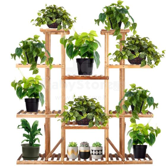 Koka puķu statīvs Springos 119 cm puķu statīvs ar 9 plauktiem
