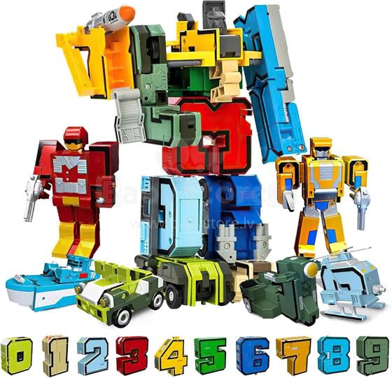 OBEST Number Robot Transformer Toy, 15 Digital Symbols Transform Tank/Helicopter/Submarine Assembled, Educational Building Blocks Set for Children, Educational Learning Gift Tobots Transforme