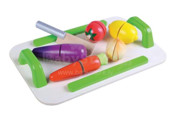 Gerardo's Toys puidust lõigatavad köögiviljad kandikuga