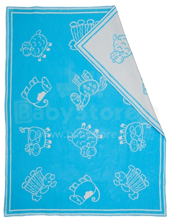 WOT ADXS Art.013 / 1029 gyvūnai šviesiai mėlyna Aukštos kokybės vaikiška medvilninė antklodė (antklodė) 100x118 cm