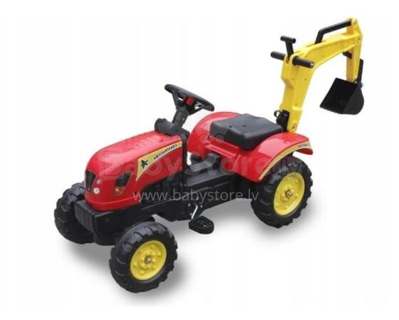 Pedaalidega traktor kopaga, punane