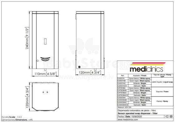 MEDICLINICS DJ0037AB Soap Dispenser, Stainless Steel, Black Epoxy