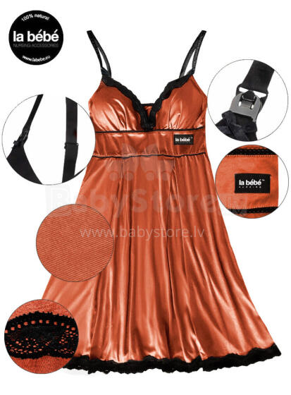 La Bebe™ Nursing Cotton Mia Art.222371 Sun Orange  Grūtnieču barošanas naktskrekls topošām māmiņām  ar mežģinēm (universāls izmērs M/L)