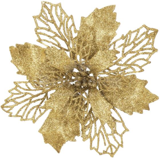 Poinsettia, artificial flower Springos CA0805, gold with glitter