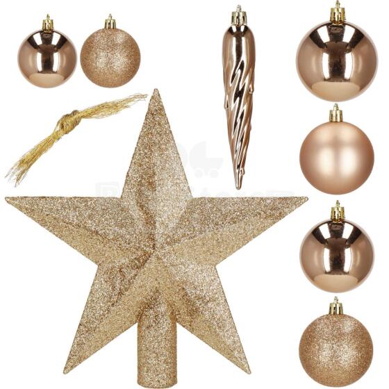 Christmas baubles Springos CA1144 33 pcs decoration set with star, rose gold