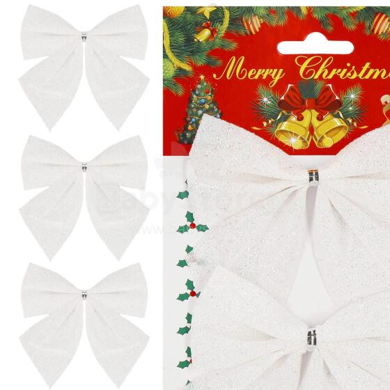 Christmas bow for the tree Springos CA1294 3 pcs glitter ornaments white