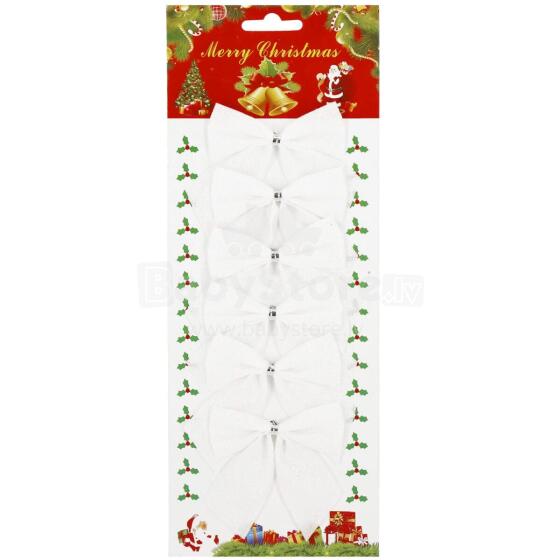 Christmas bows for the tree Springos CA1308 6 pcs glitter ornaments white