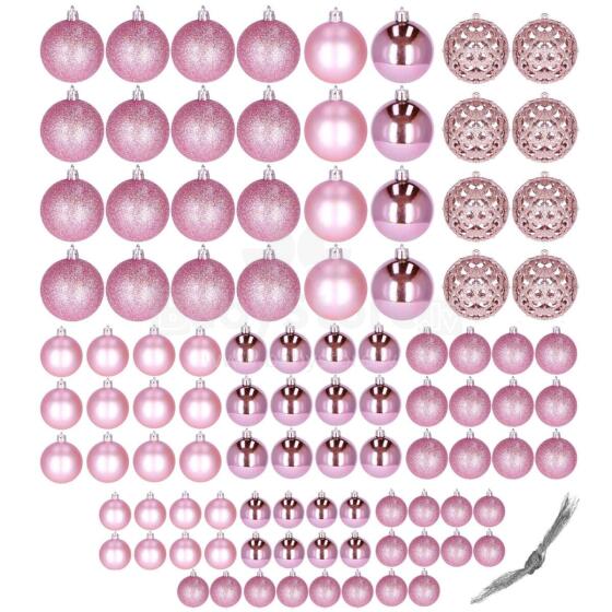 Christmas baubles Springos CA0133 100 pcs. holiday decoration set 6/4/3 cm pink