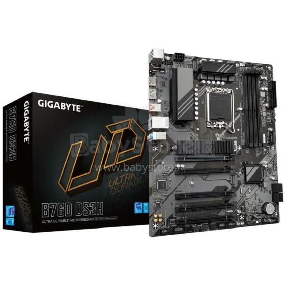 Mainboard GIGABYTE Intel B760 Express LGA1700 ATX Memory DDR5 Memory slots 4 4xPCI-Express 3.0 1x 1xPCI-Express 4.0 16x 2xM.2 1xHDMI 1xDisplayPort 4xUSB 2.0 1xUSB 3.2 1xUSB-C 1xPS/2 1xRJ45 3x