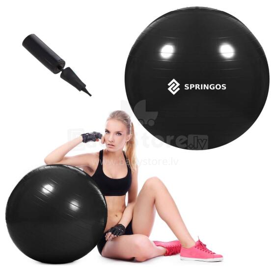 Fitnesa bumba Springos FB0014 65 cm ar pumpi melna