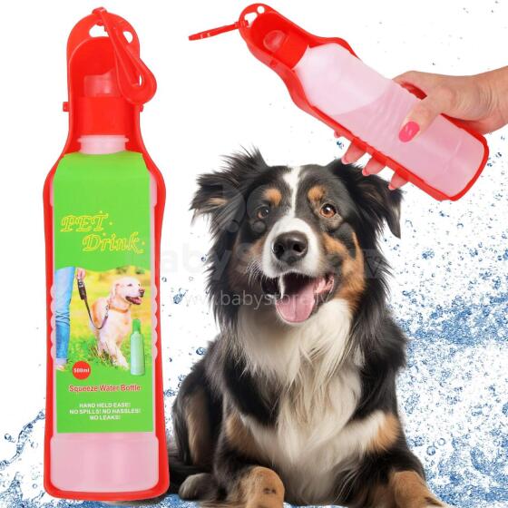 Water bottle for dogs and cats with a drinker, travel Springos PA0296 500 ml red bottle