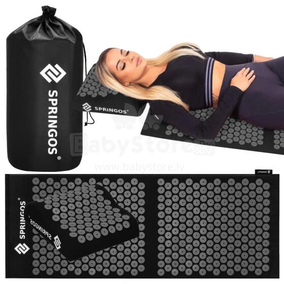 Acupressure mat with spiked cushion, body stimulator, relaxation massager, Springos FA0153 black