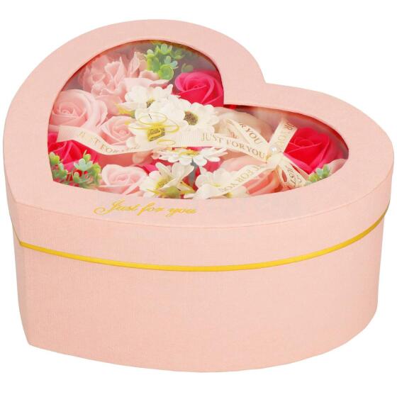 Soap roses Springos HA7444 24 pcs. flower box set of flowers in a box heart pink